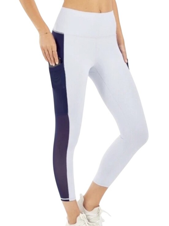 Fabletics Pants - Fabletics White Leggings with Navy Side Panels